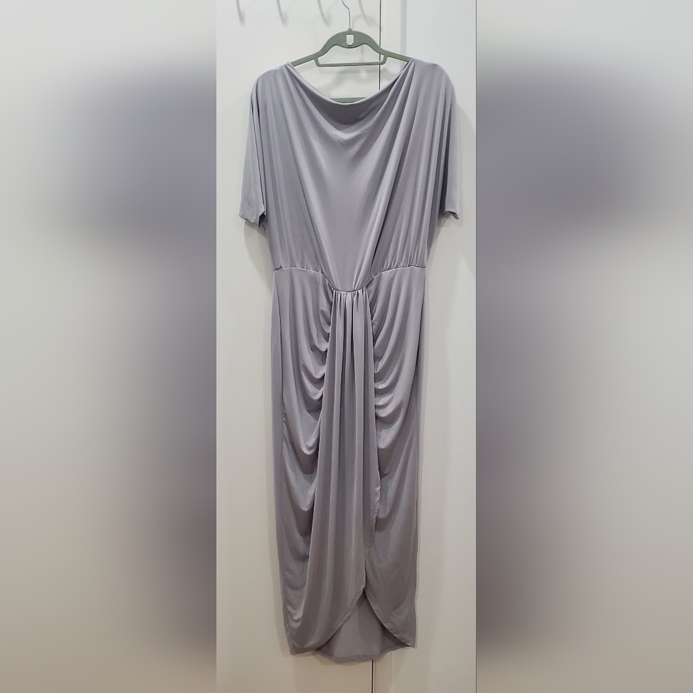 Chic Silver Draped Midi Dress